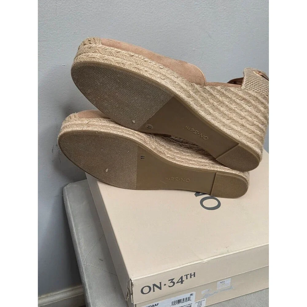 On 34th Mel8nda Buff Nude Espadrille Wedge Sandals with Ankle Tie, Sz 11, NIB